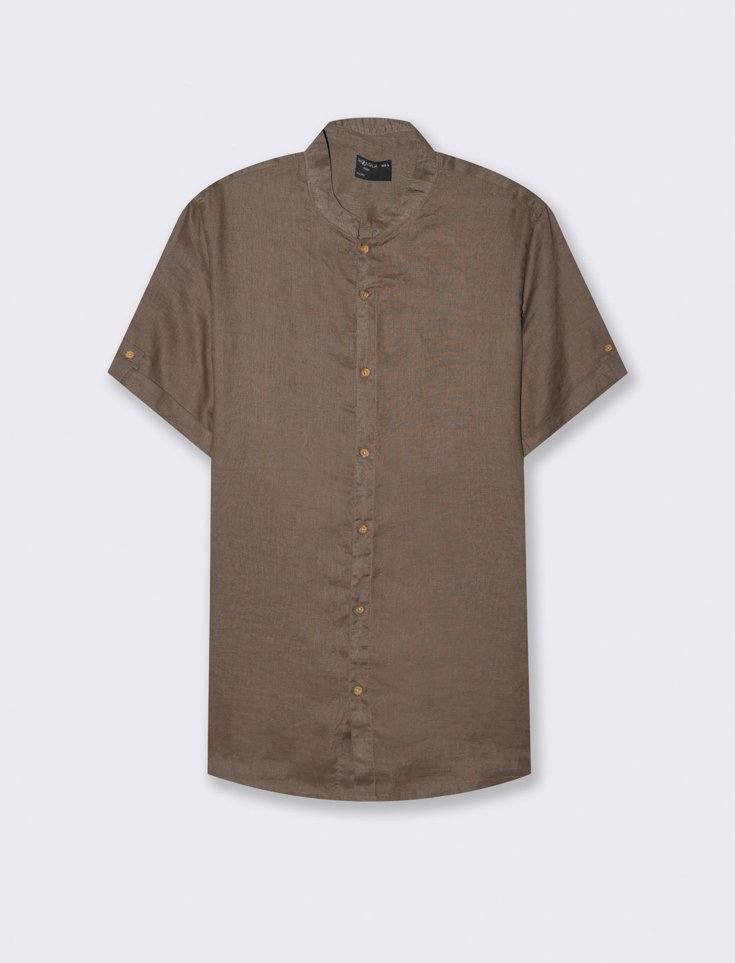 Camicia coreana manica corta 100% lino da uomo - Grigio fango