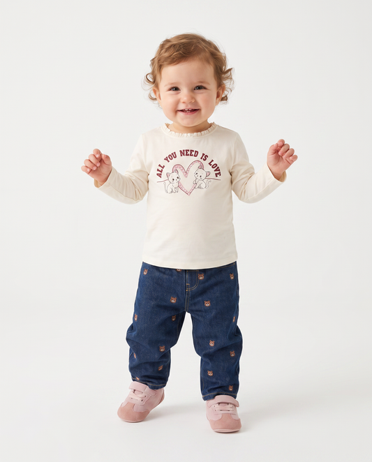 Jeans in denim con orsetti ricamati - Denim