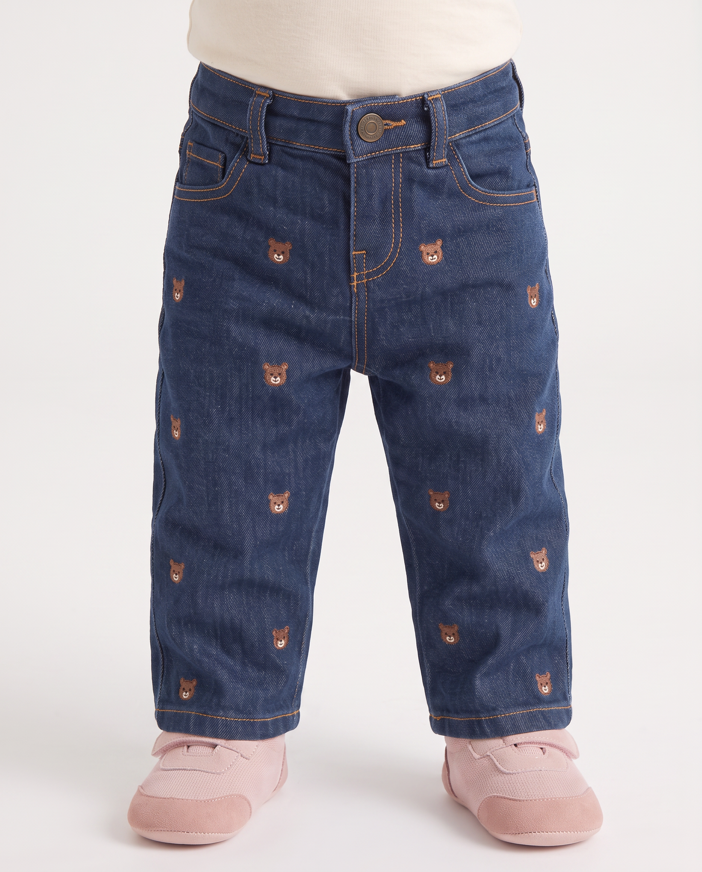 Jeans in denim con orsetti ricamati - Denim