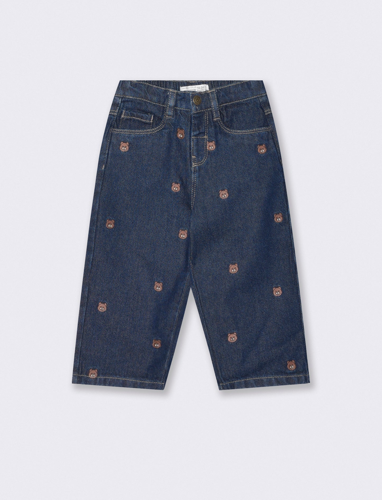 Jeans in denim con orsetti ricamati - Denim