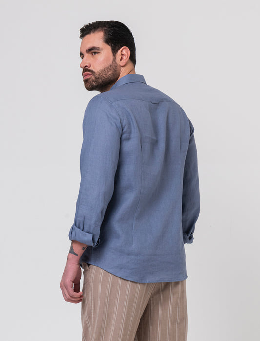 Man's 100% linen shirt for ultimate comfort - Sky blue