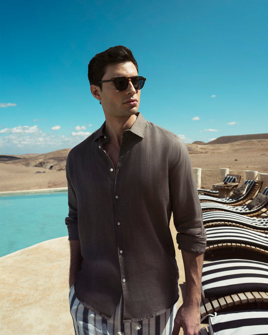Man's 100% linen shirt for ultimate comfort - Grey