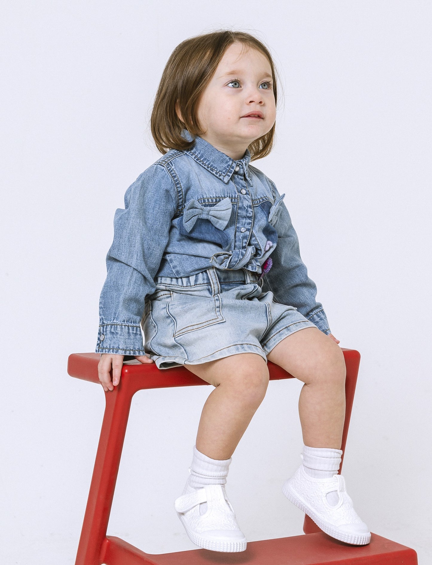 Camicia denim con applicazioni da neonata - Denim