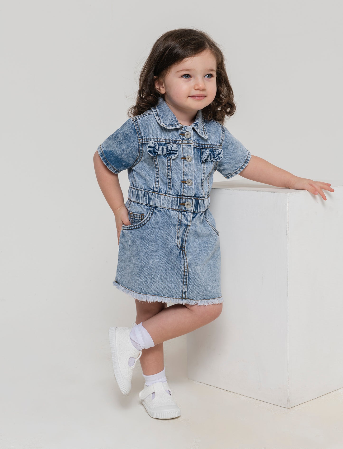 Abito in denim con fiocchetti da neonata - Denim