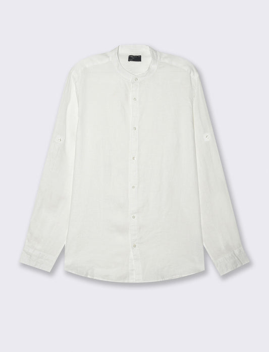 Camicia coreana 100% lino da uomo - Bianco