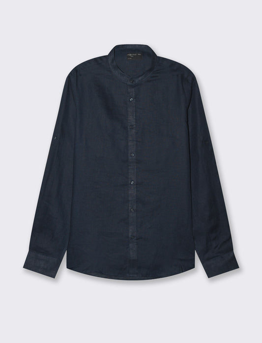 Camicia coreana 100% lino da uomo - Blu