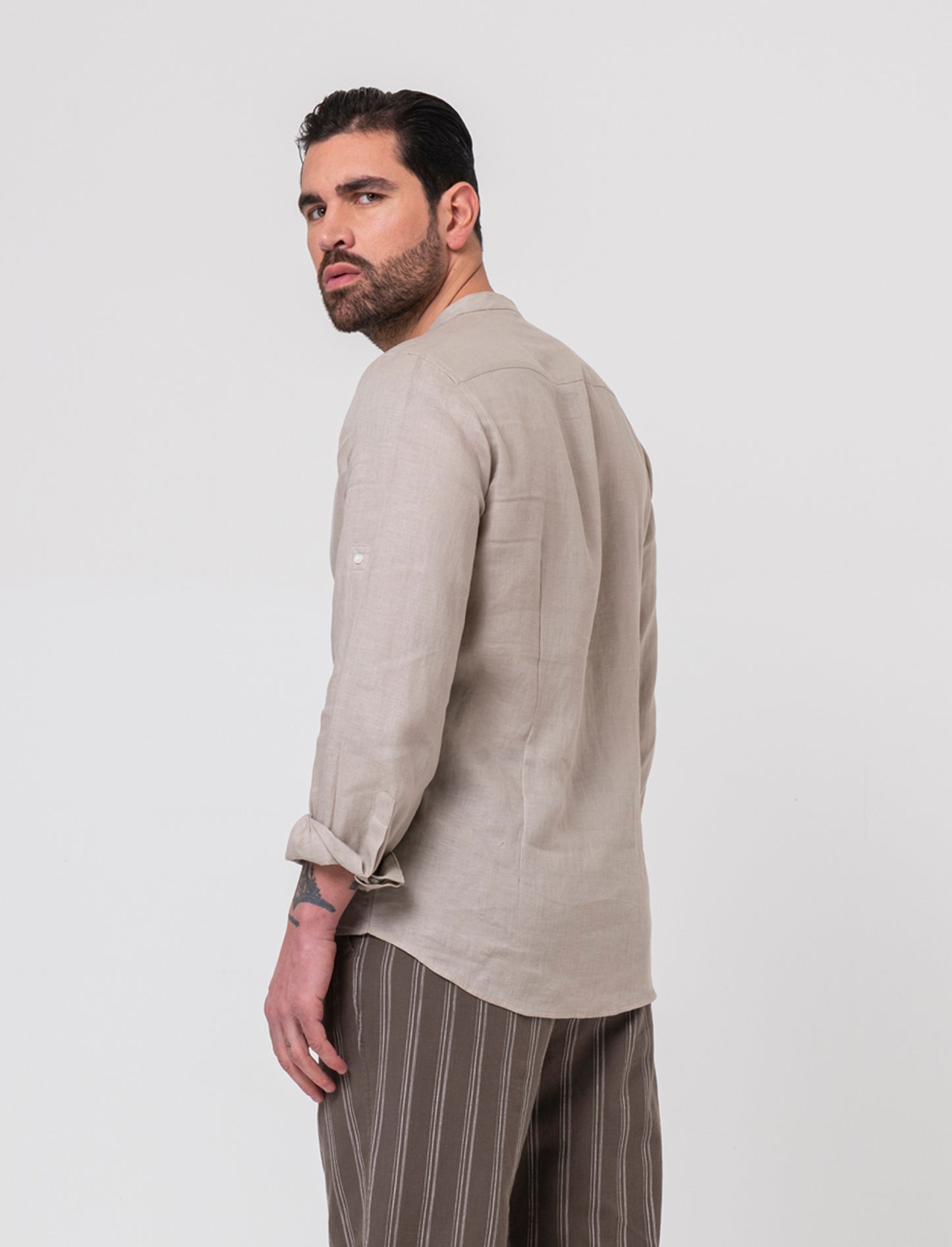 Camicia coreana 100% lino da uomo - Beige