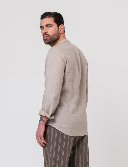 Camicia coreana 100% lino da uomo - Beige
