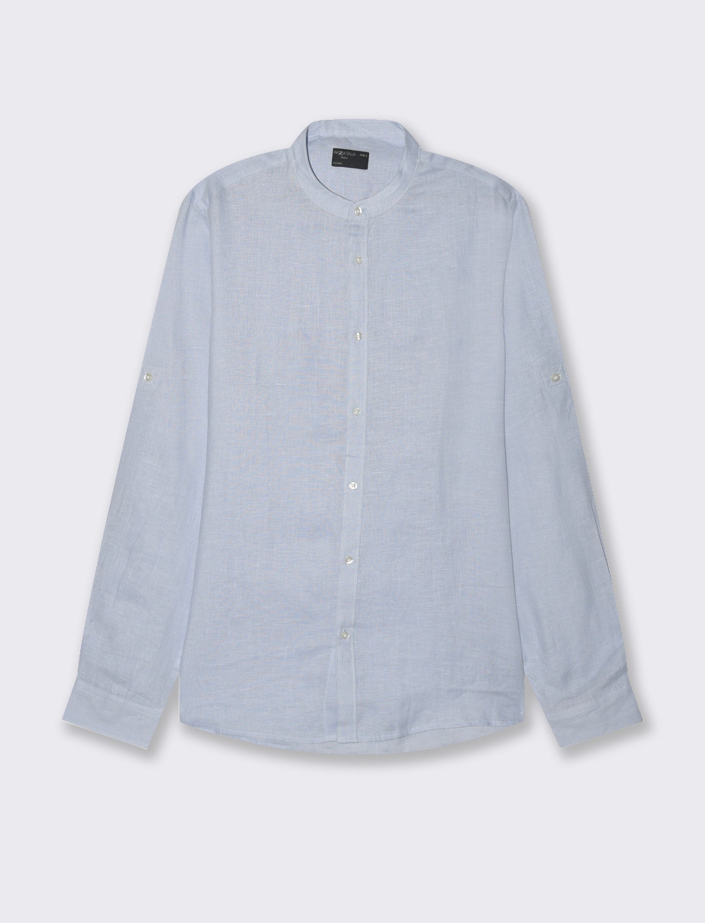 Camicia coreana 100% lino da uomo - Celeste polvere