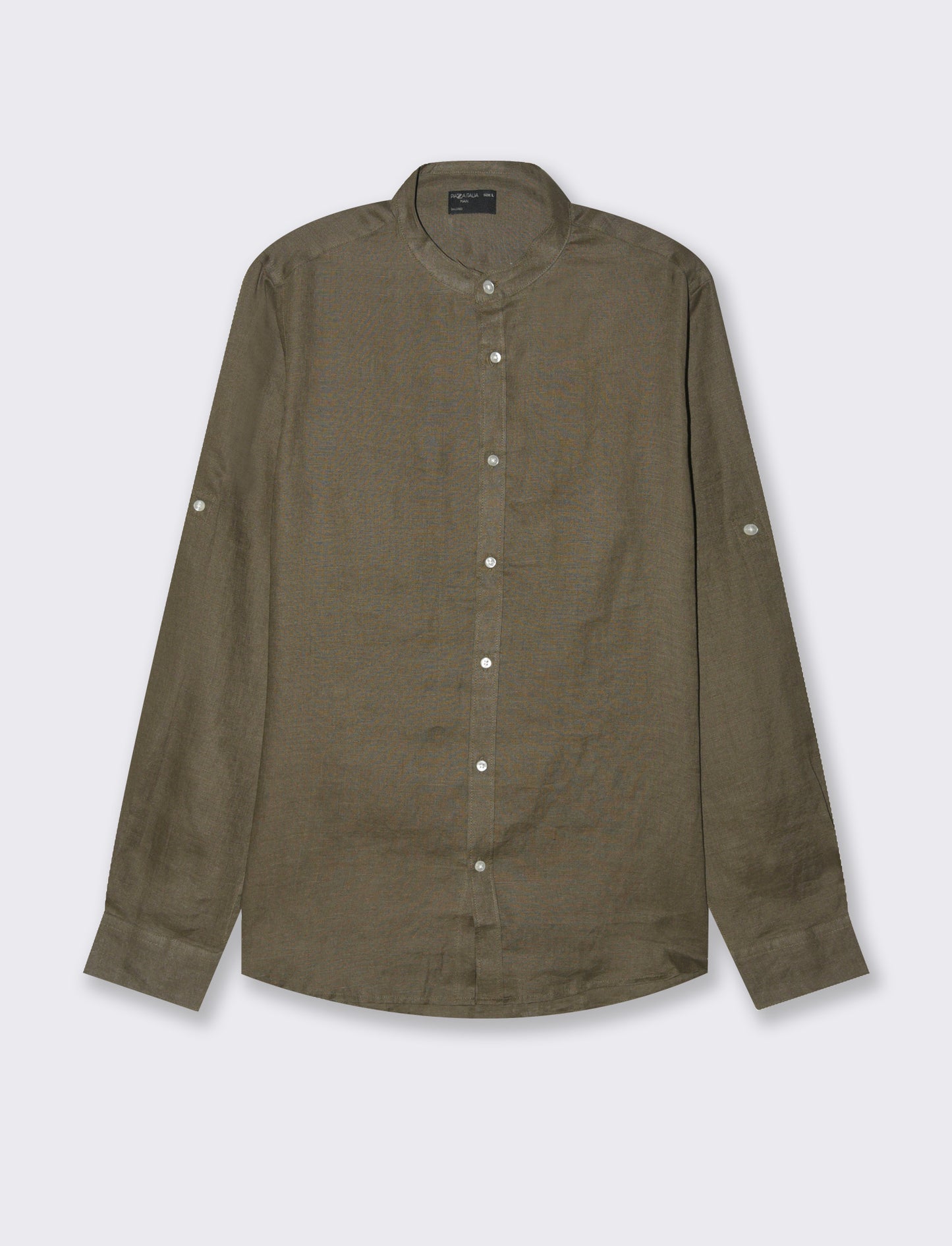 Man's 100% linen korean collar shirt - Green