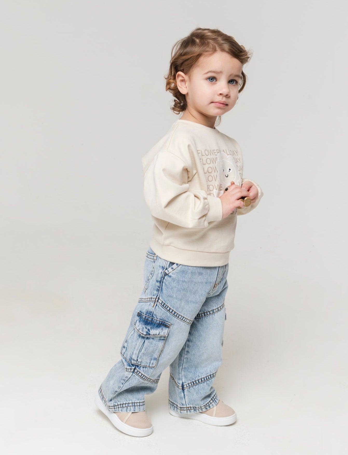 Jeans modello ampio con tasconi da neonata - Denim