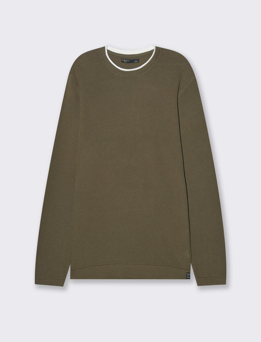 Maglia girocollo lavorazione ad intarsio da uomo - Verde kaki