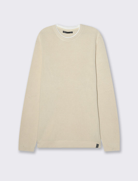 Maglia girocollo lavorazione ad intarsio da uomo - Beige ecru