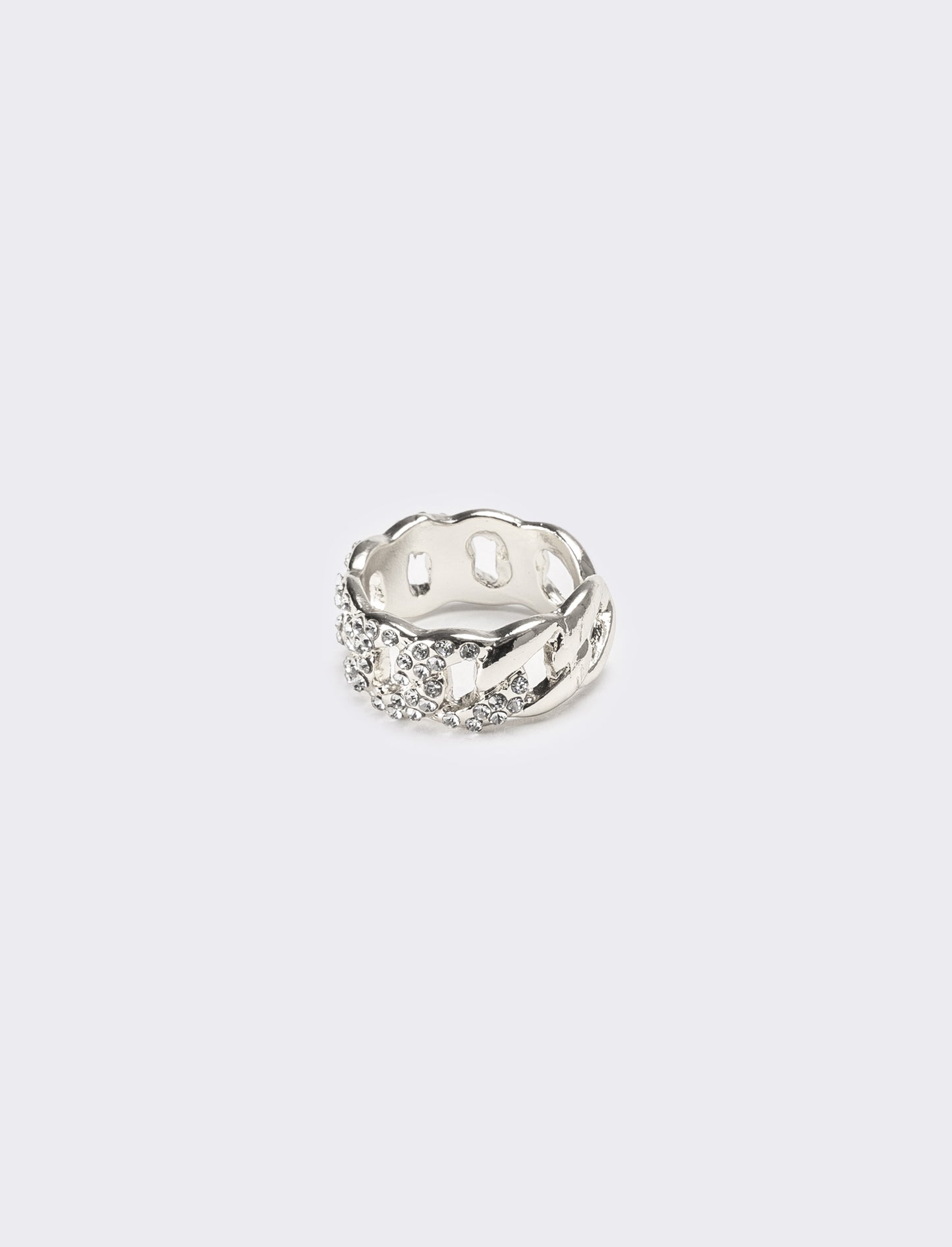 Anello con catena strass regolabile - Argento