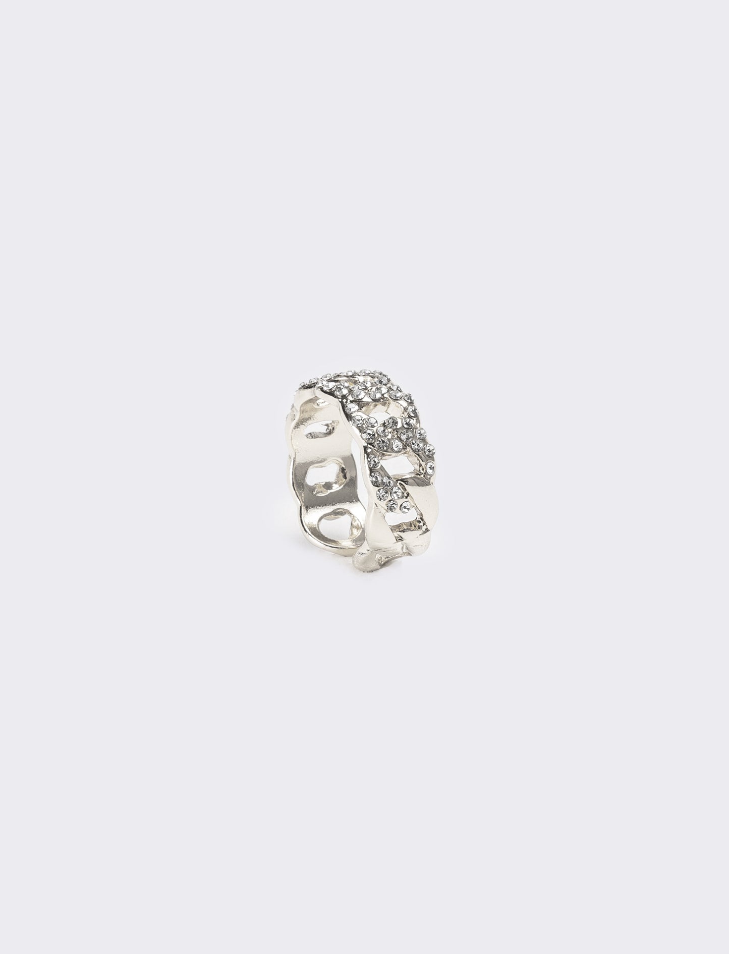 Anello con catena strass regolabile - Argento