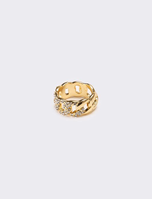 Anello con catena strass regolabile - Oro