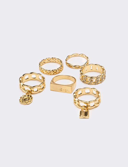 Anello card 6 pezzi con strass - Oro