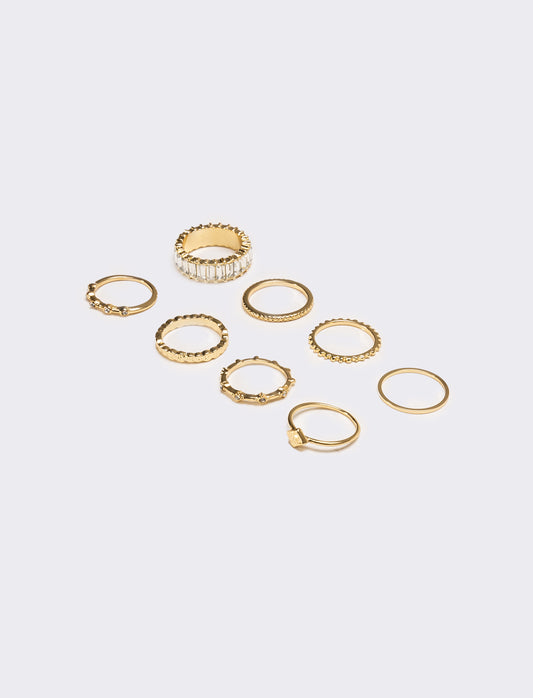 Anelli card 6 pezzi con pietre strass - Oro