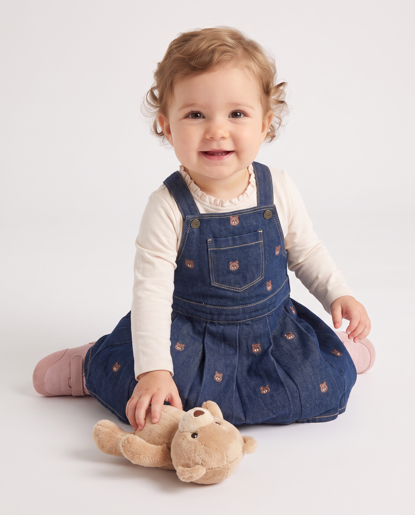 Salopette in denim con orsetti ricamati - Denim