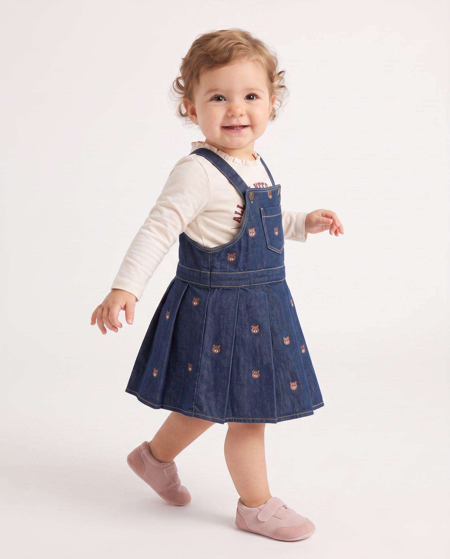Salopette in denim con orsetti ricamati - Denim