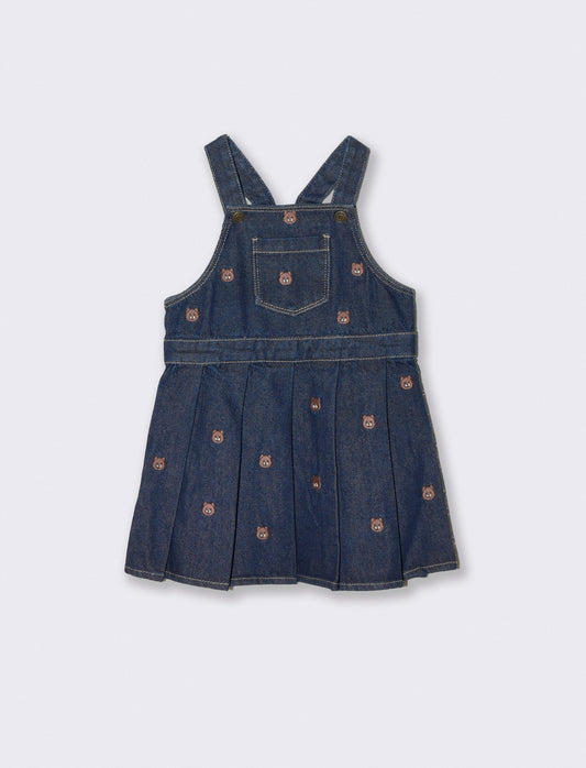 Salopette in denim con orsetti ricamati - Denim