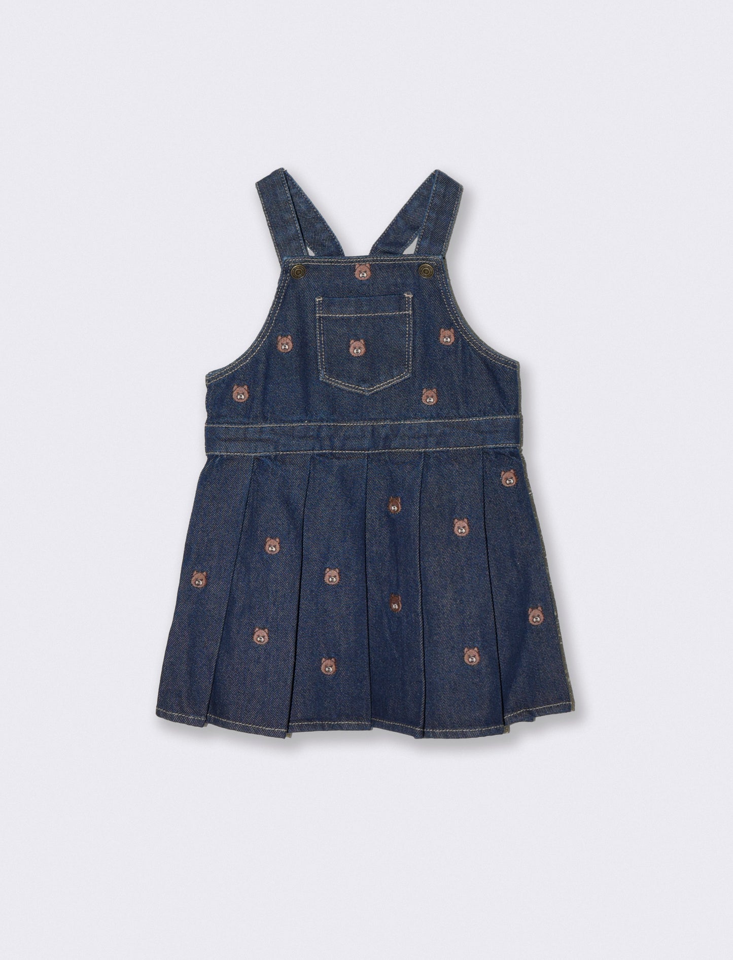 Salopette in denim con orsetti ricamati - Denim
