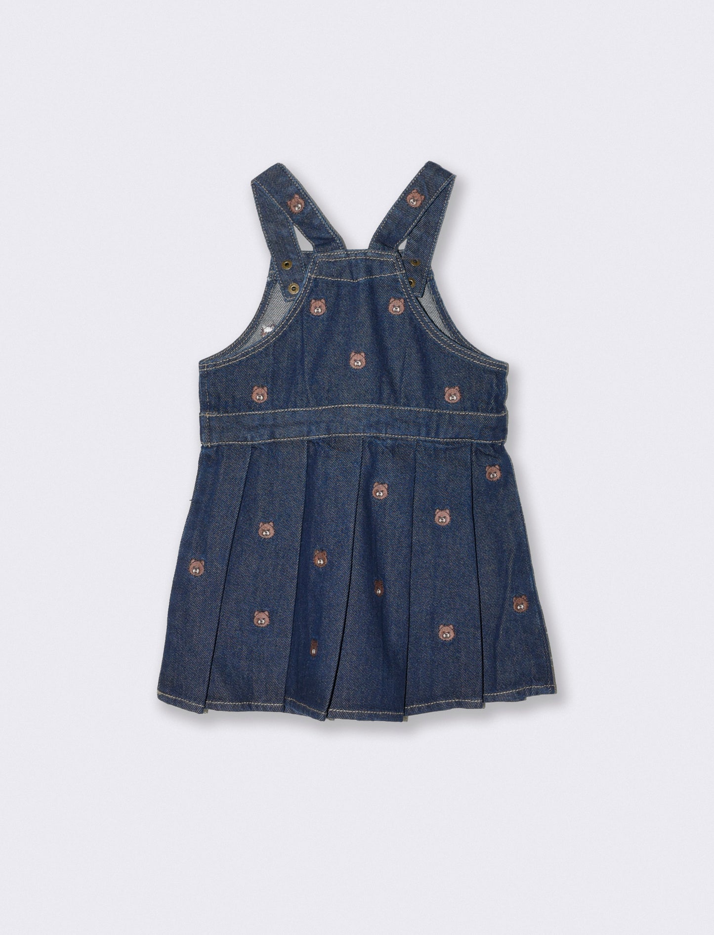 Salopette in denim con orsetti ricamati - Denim