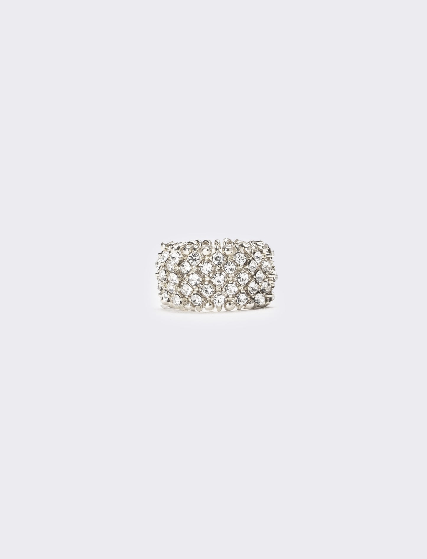 Anello con elastico e strass - Argento