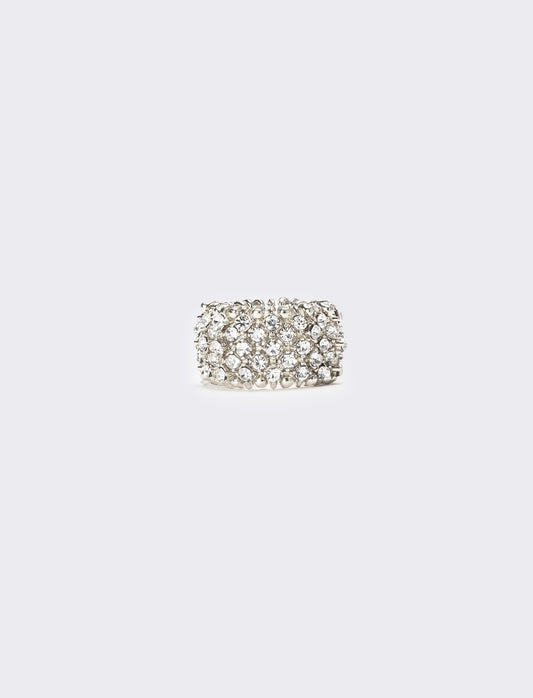 Anello con elastico e strass - Argento