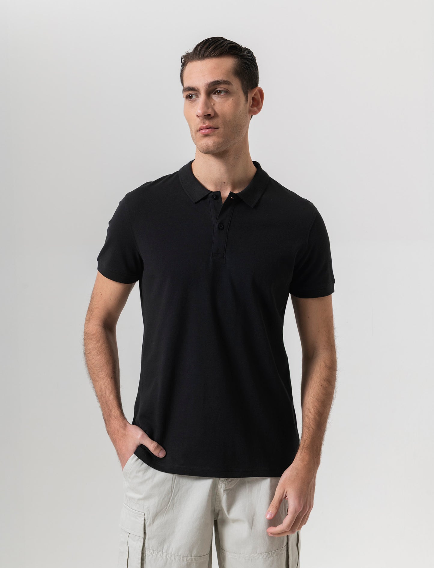 Polo basica in piquet da uomo - Nero
