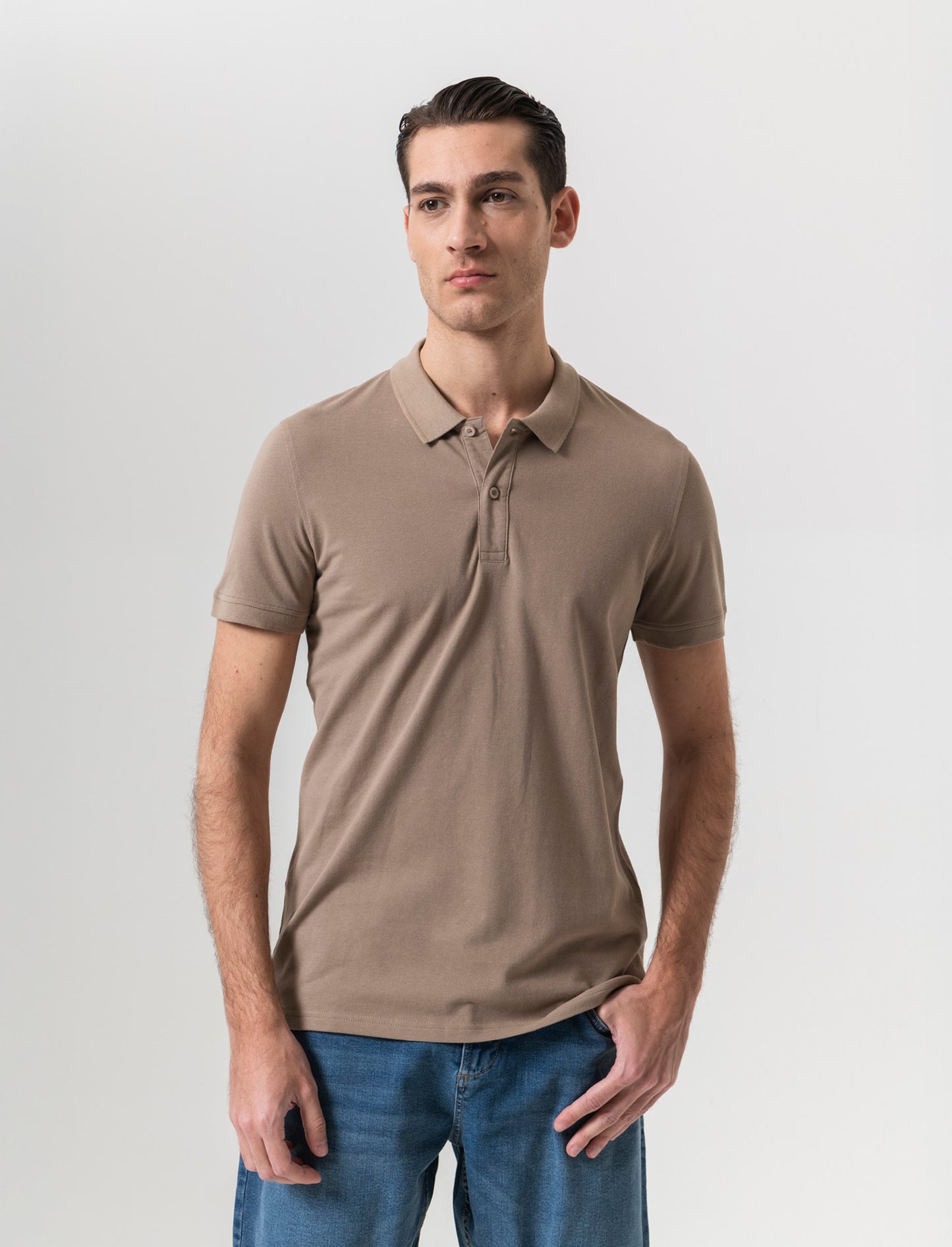 Polo basica in piquet da uomo - Grigio tortora