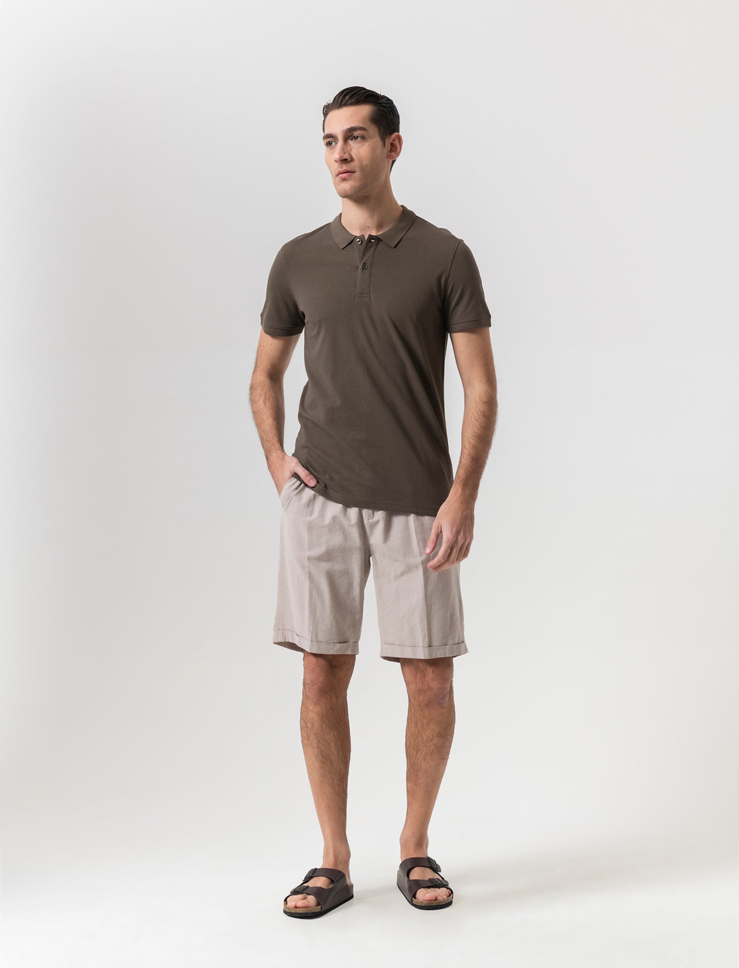 Polo basica in piquet da uomo - Verde kaki
