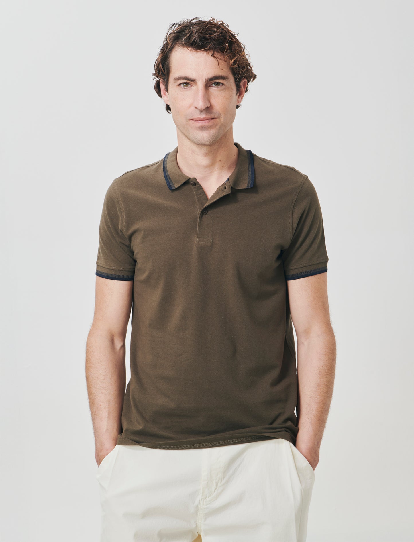 Man's contrast piquet polo shirt - Green