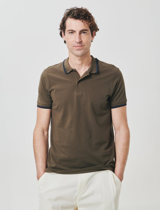 Polo in piquet con contrasti da uomo - Verde kaki