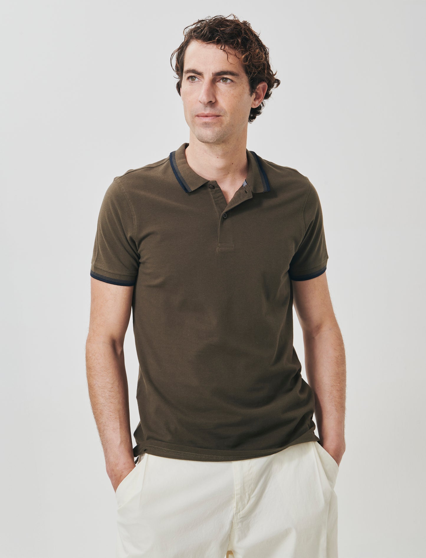 Man's contrast piquet polo shirt - Green
