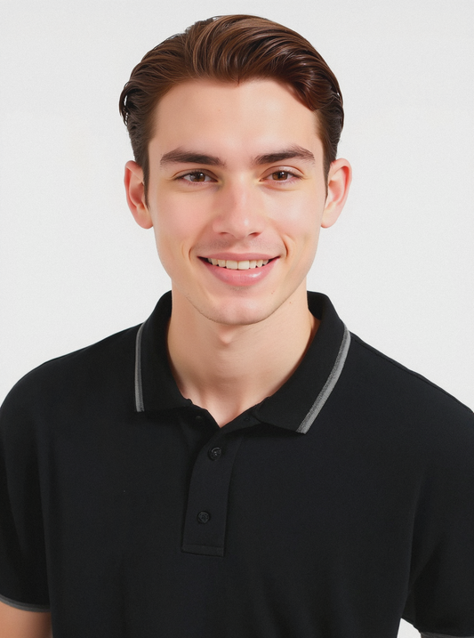 Polo in piquet con contrasti da uomo - Nero