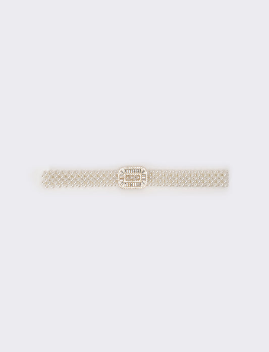Cintura donna con perle e fibbia strass - Argento