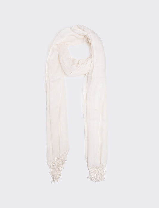 Foulard con frange unito 70 x 170 cm - Bianco