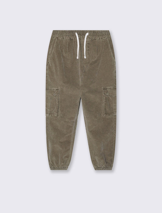 Pantaloni Cargo in Velluto Waffle - Verde kaki