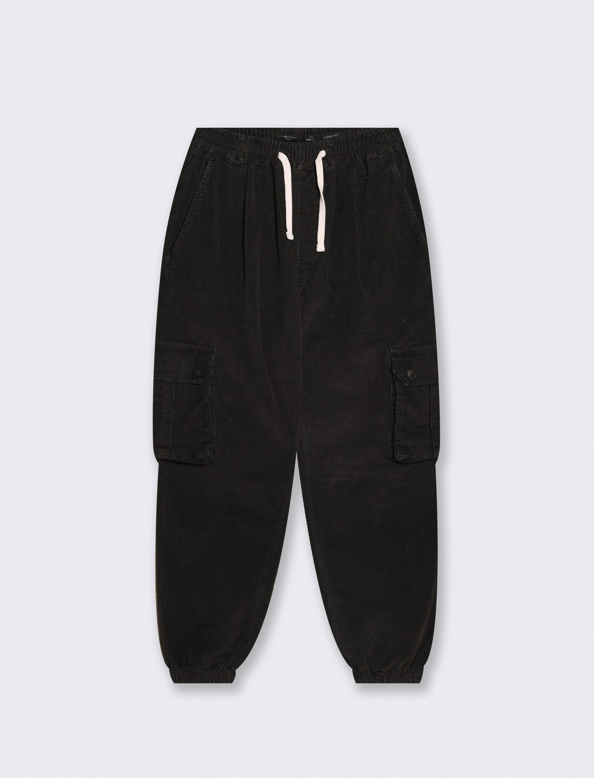 Pantaloni Cargo in Velluto Waffle - Nero