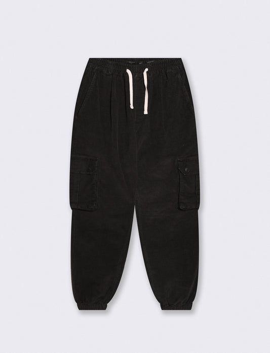 Pantaloni Cargo in Velluto Waffle - Nero
