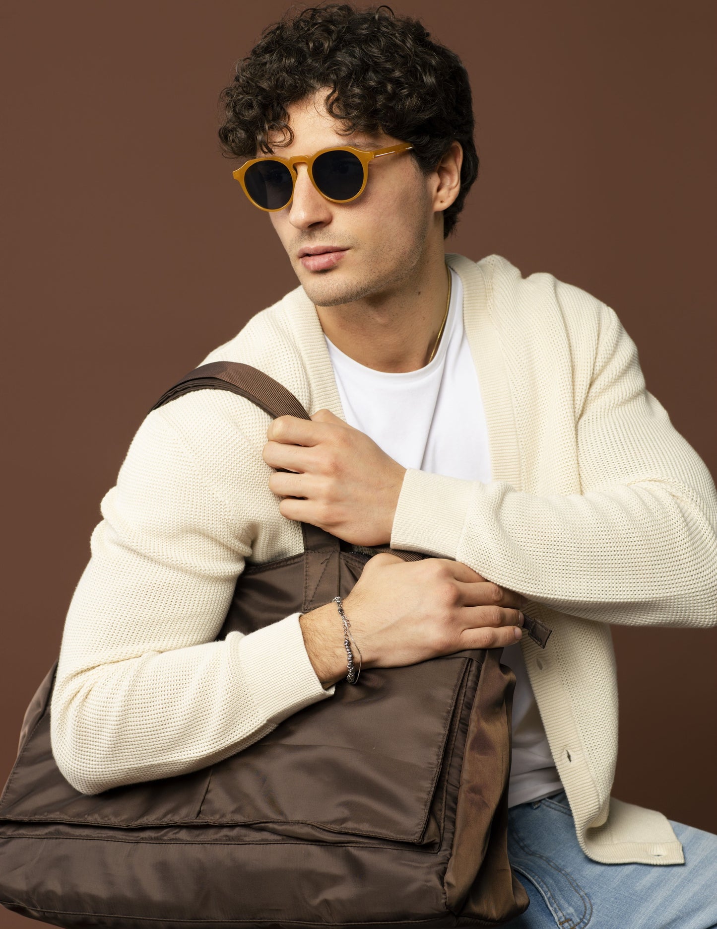 Man's structured cardigan sweater - Beige