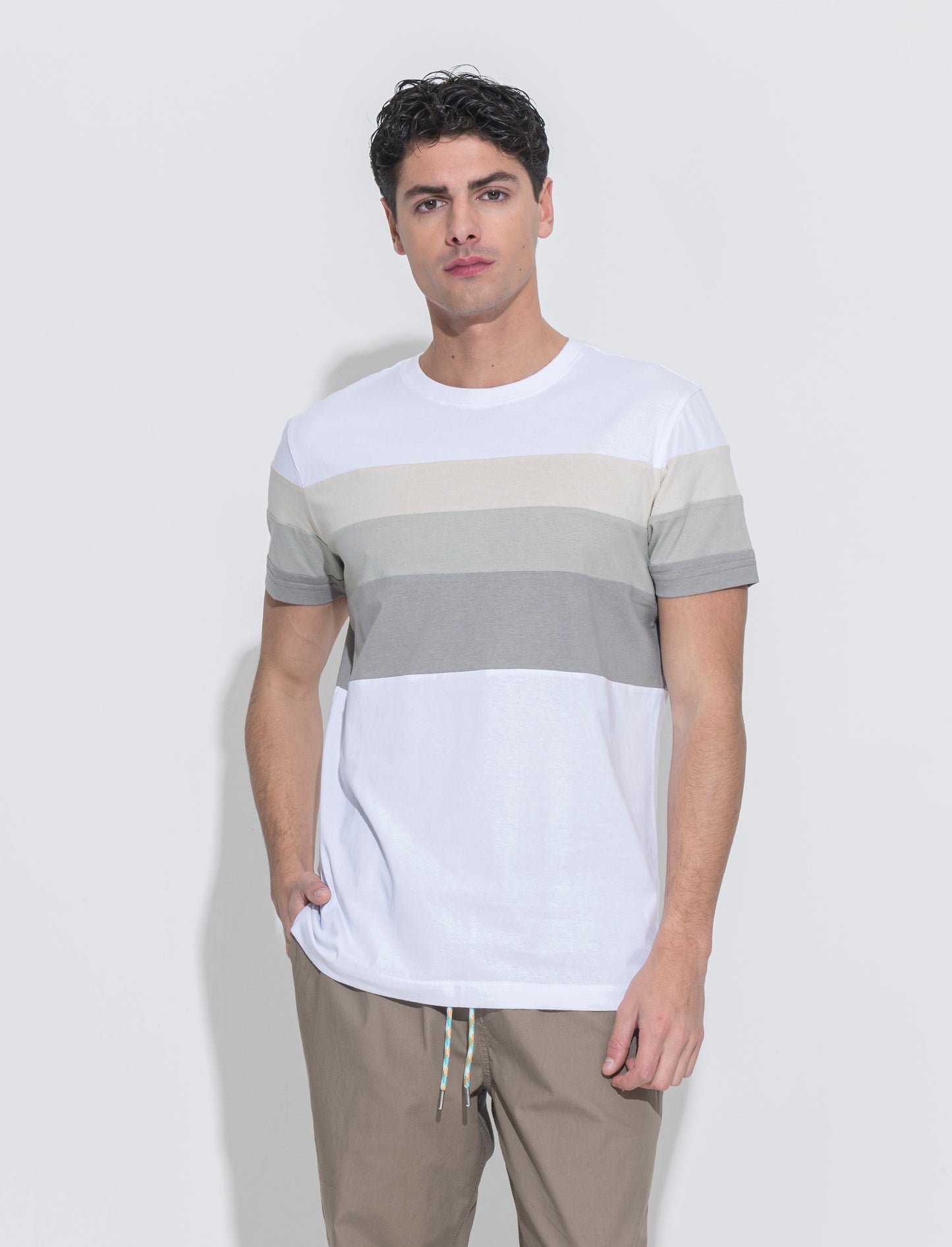 Man's multi-band t-shirt for unique style - White