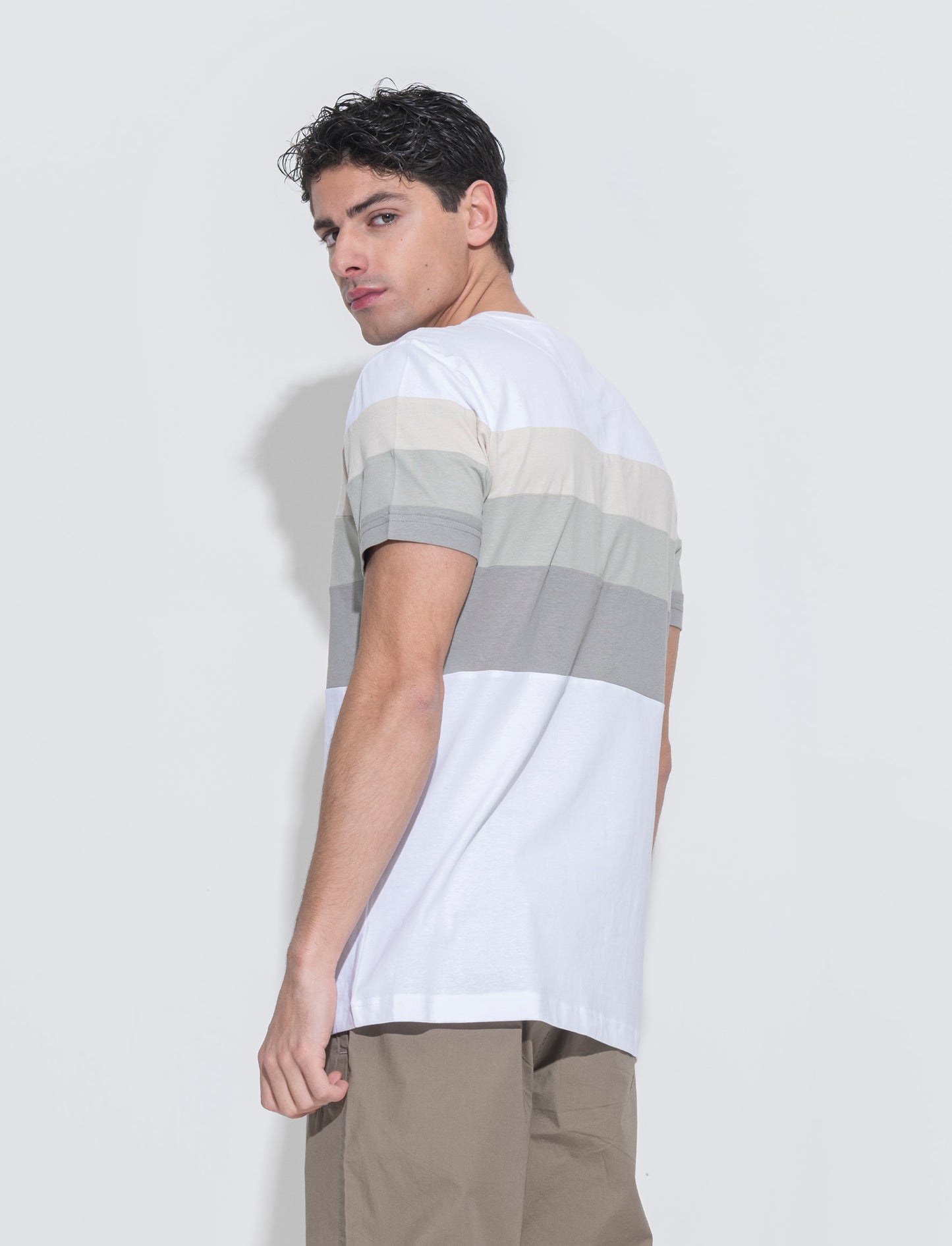 Man's multi-band t-shirt for unique style - White