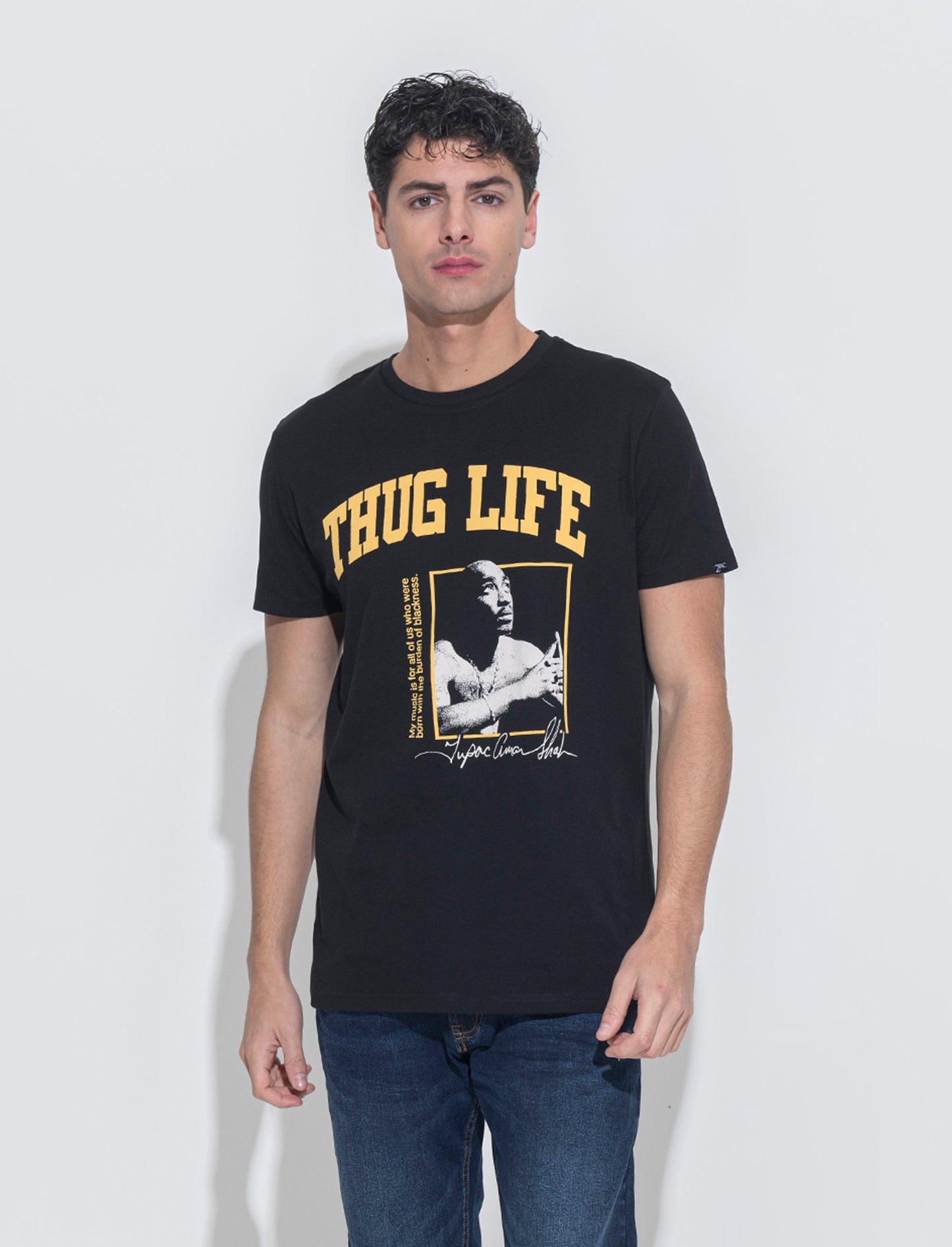 T-shirt stampa tupac da uomo - Nero