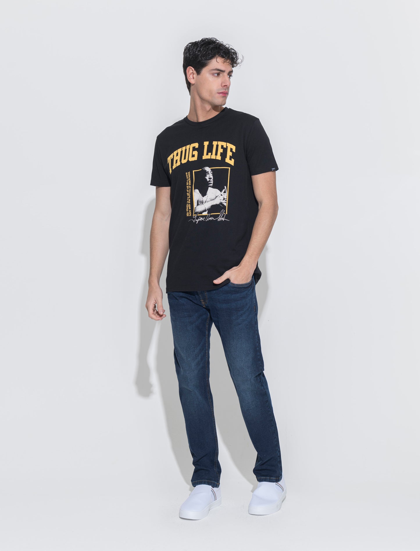 T-shirt stampa tupac da uomo - Nero
