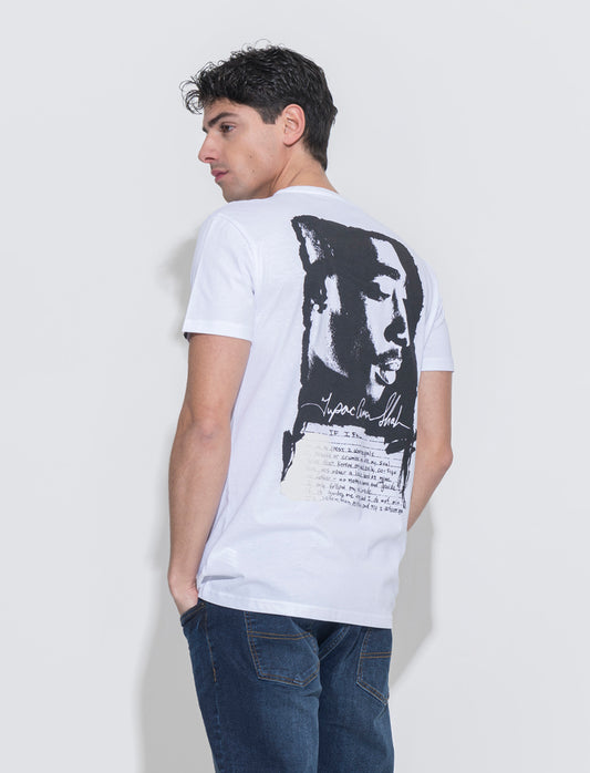 T-shirt stampa tupac da uomo - Bianco