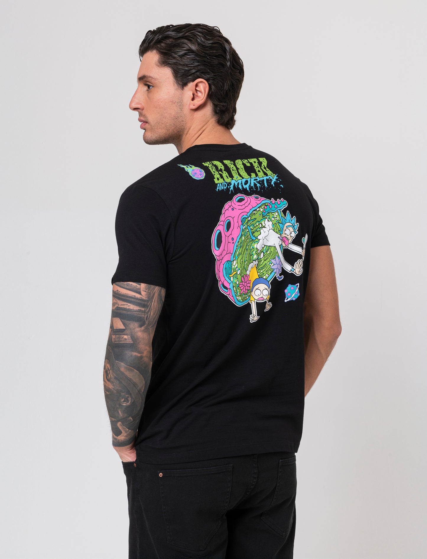 T-shirt stampa rick and morty da uomo - Nero