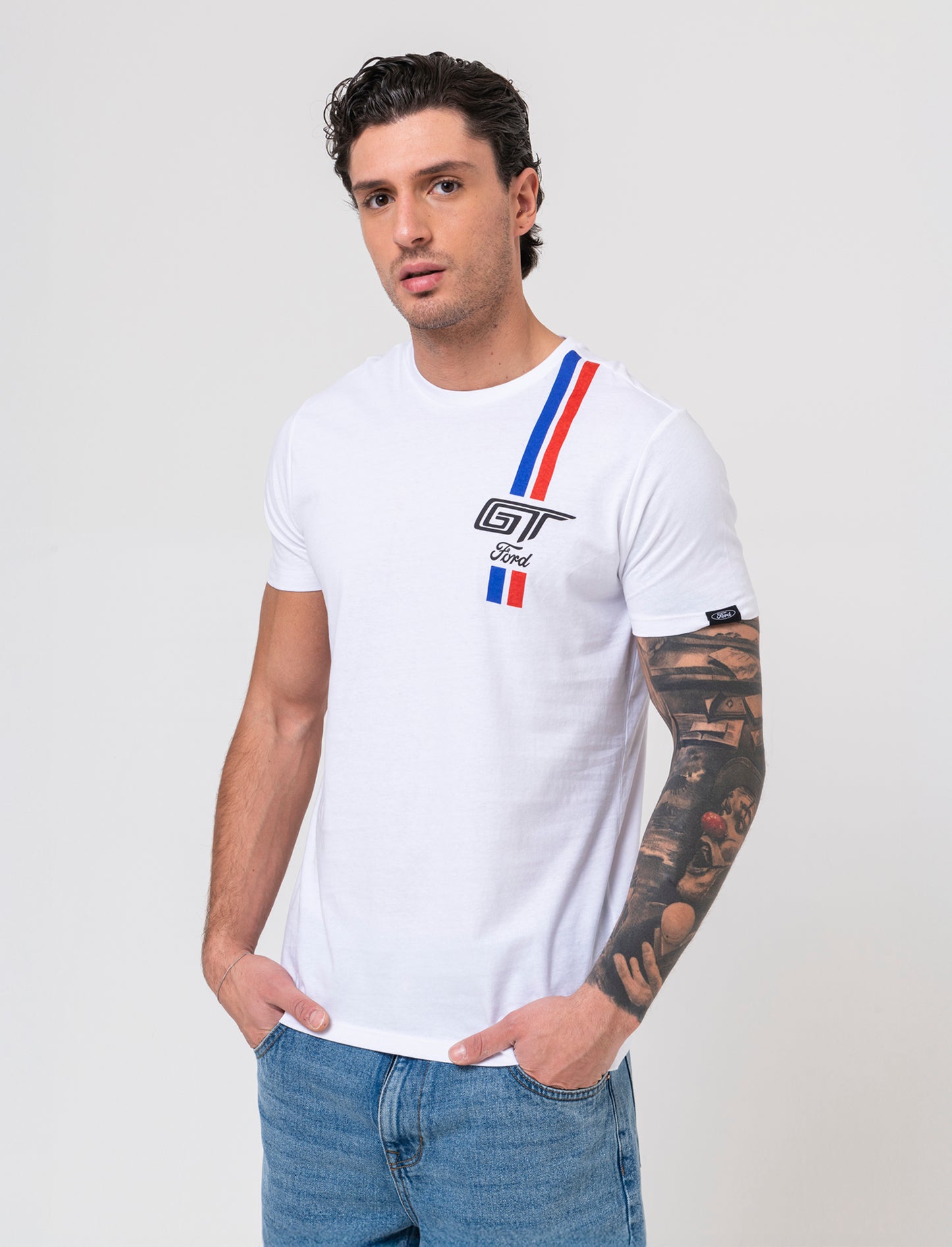 T-shirt stampa Ford GT/MUSTANG da uomo - Bianco