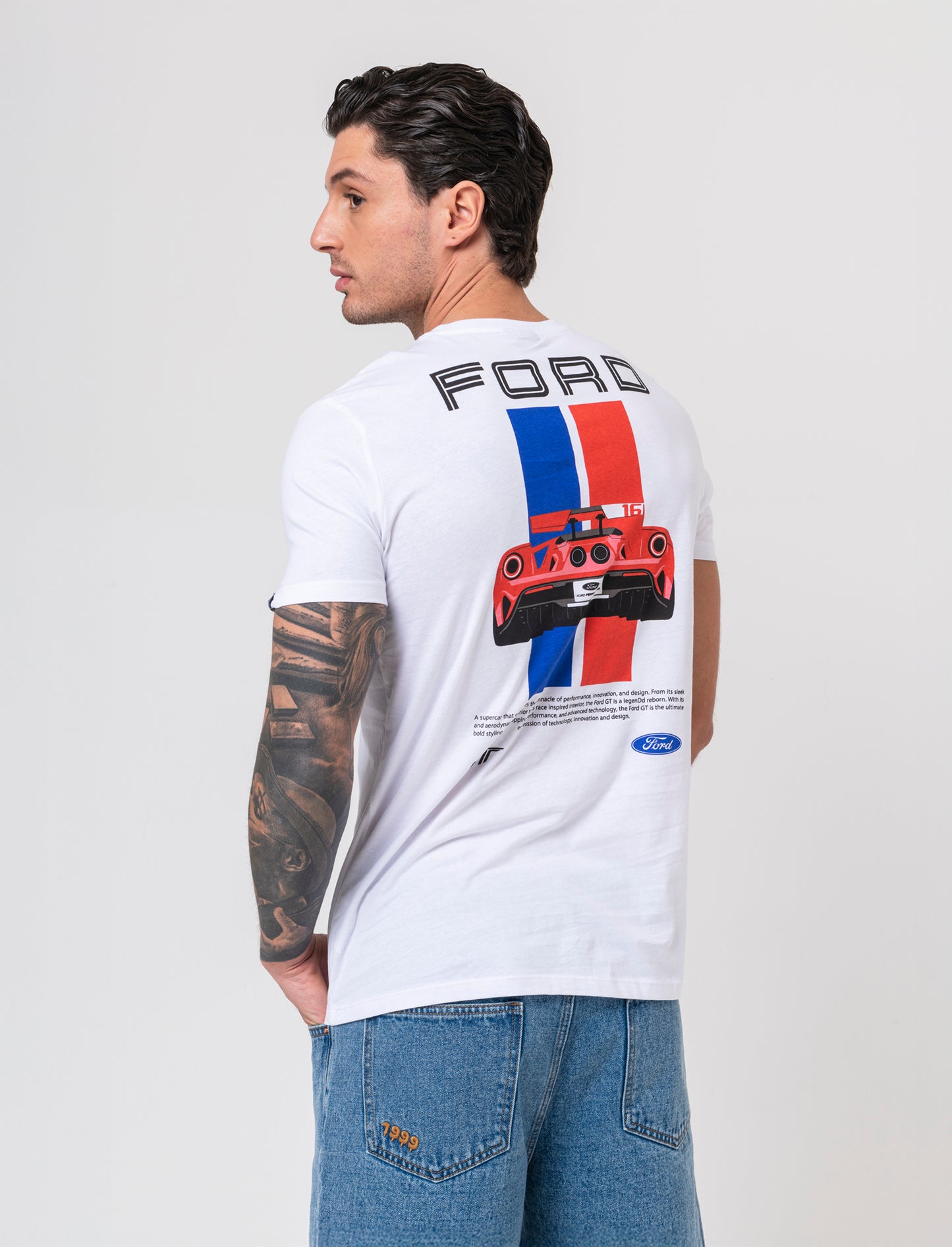 T-shirt stampa Ford GT/MUSTANG da uomo - Bianco